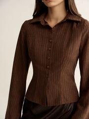 Pinstripe Cropped Fitted Shirt