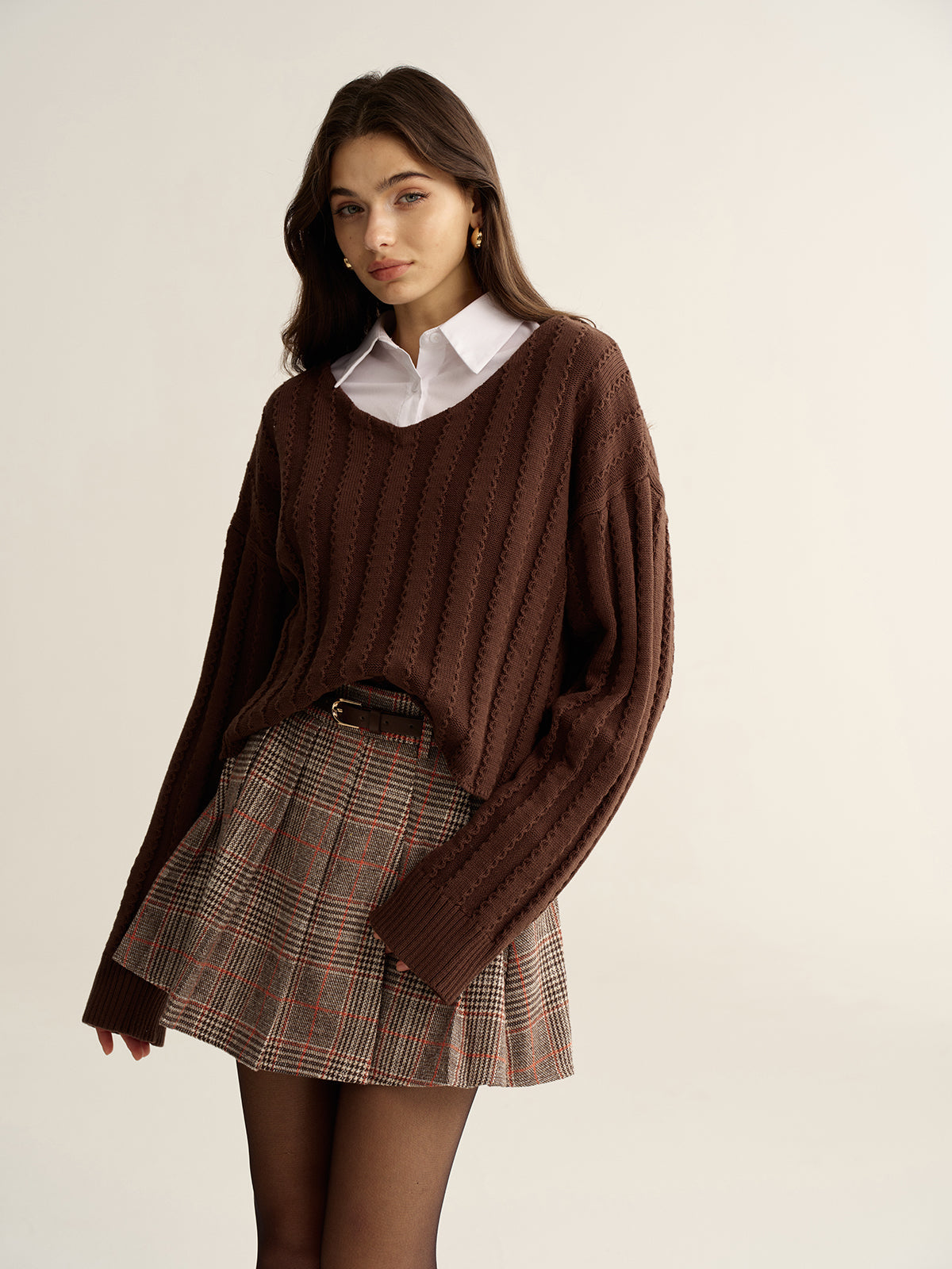 Loose V-Neck Textured Sweater