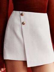 Metal Button Tweed Mini Skirt
