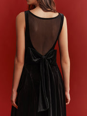 Mesh Back Bow Detail Velvet Maxi Dress