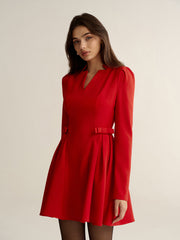 V-Neck Bow Detail Mini Dress