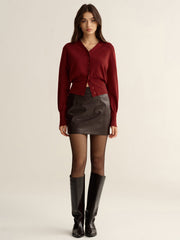 Button-Front V-Neck Cropped Cardigan