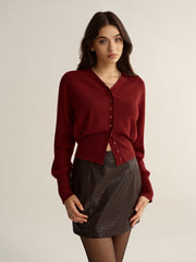 Button-Front V-Neck Cropped Cardigan