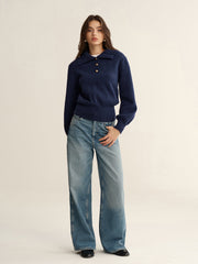 Metal Button Polo Sweater