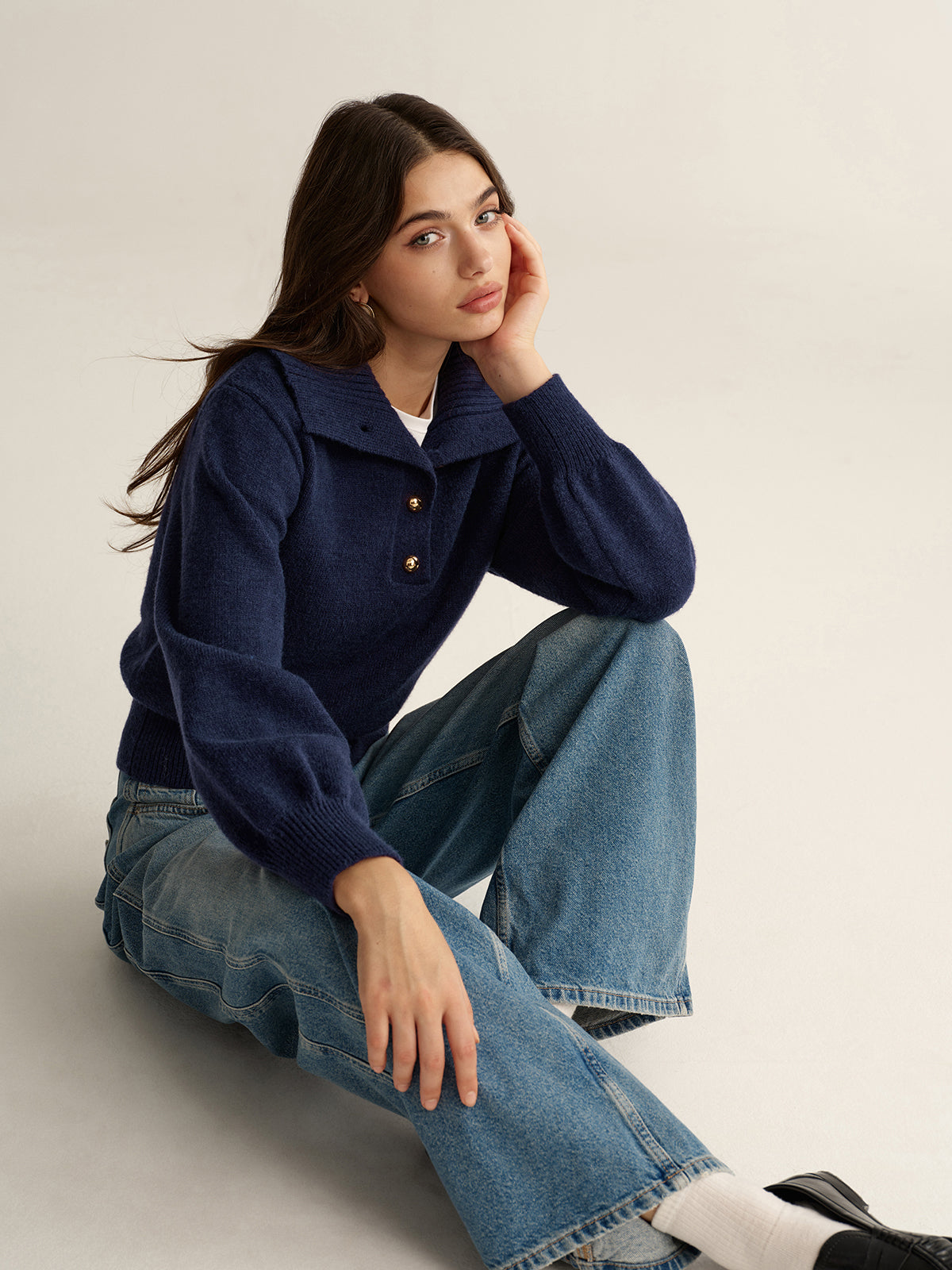 Metal Button Polo Sweater