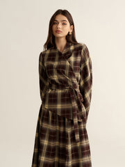 Asymmetric Plaid Wrap Fitted Shirt