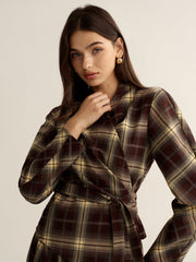 Asymmetric Plaid Wrap Fitted Shirt