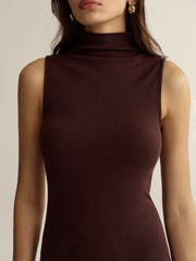 Turtleneck Sleeveless Mini Dress without Belt