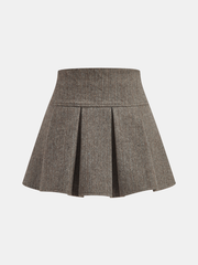 Herringbone Tweed Pleated Mini Skirt