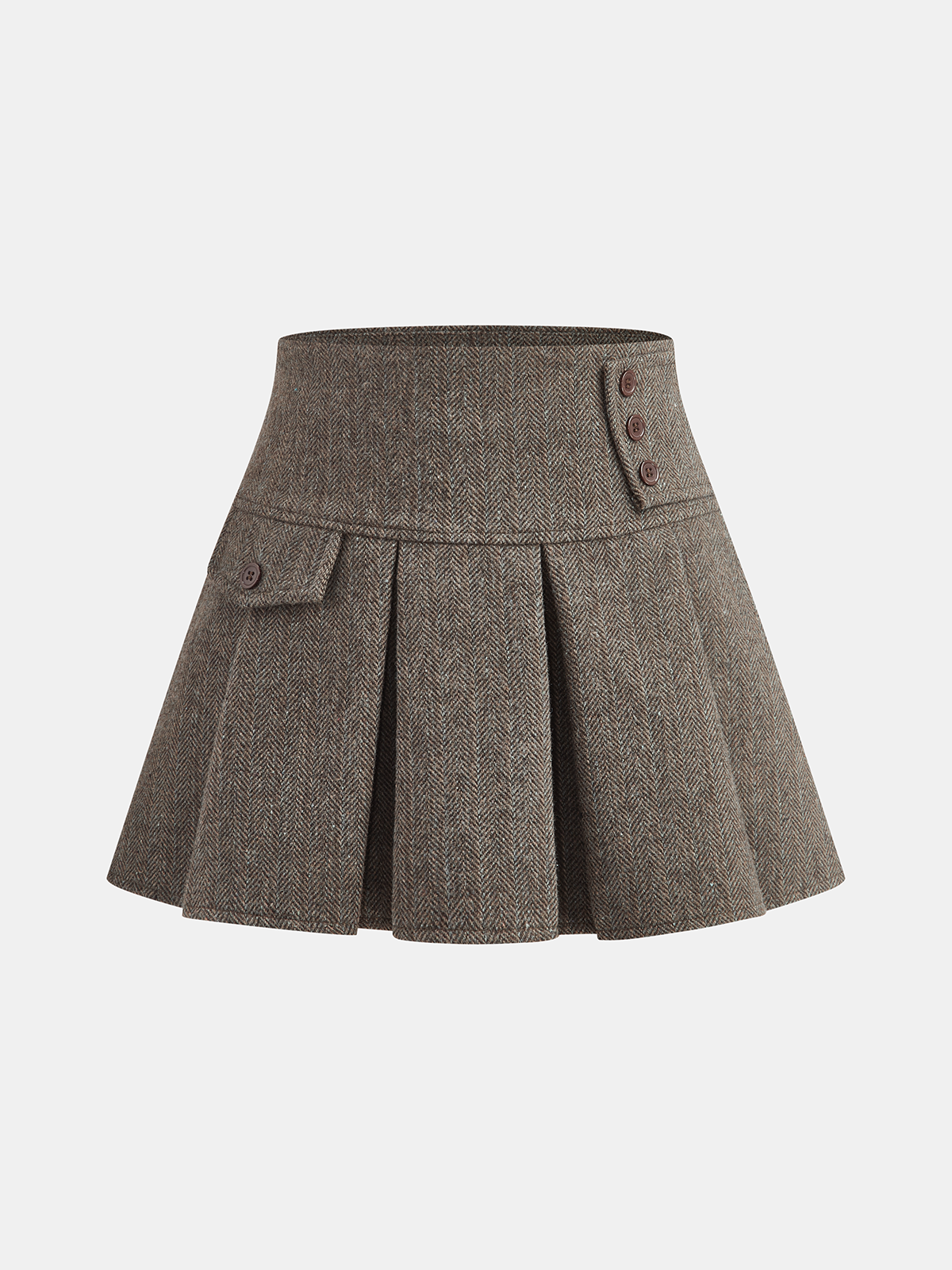 Herringbone Tweed Pleated Mini Skirt