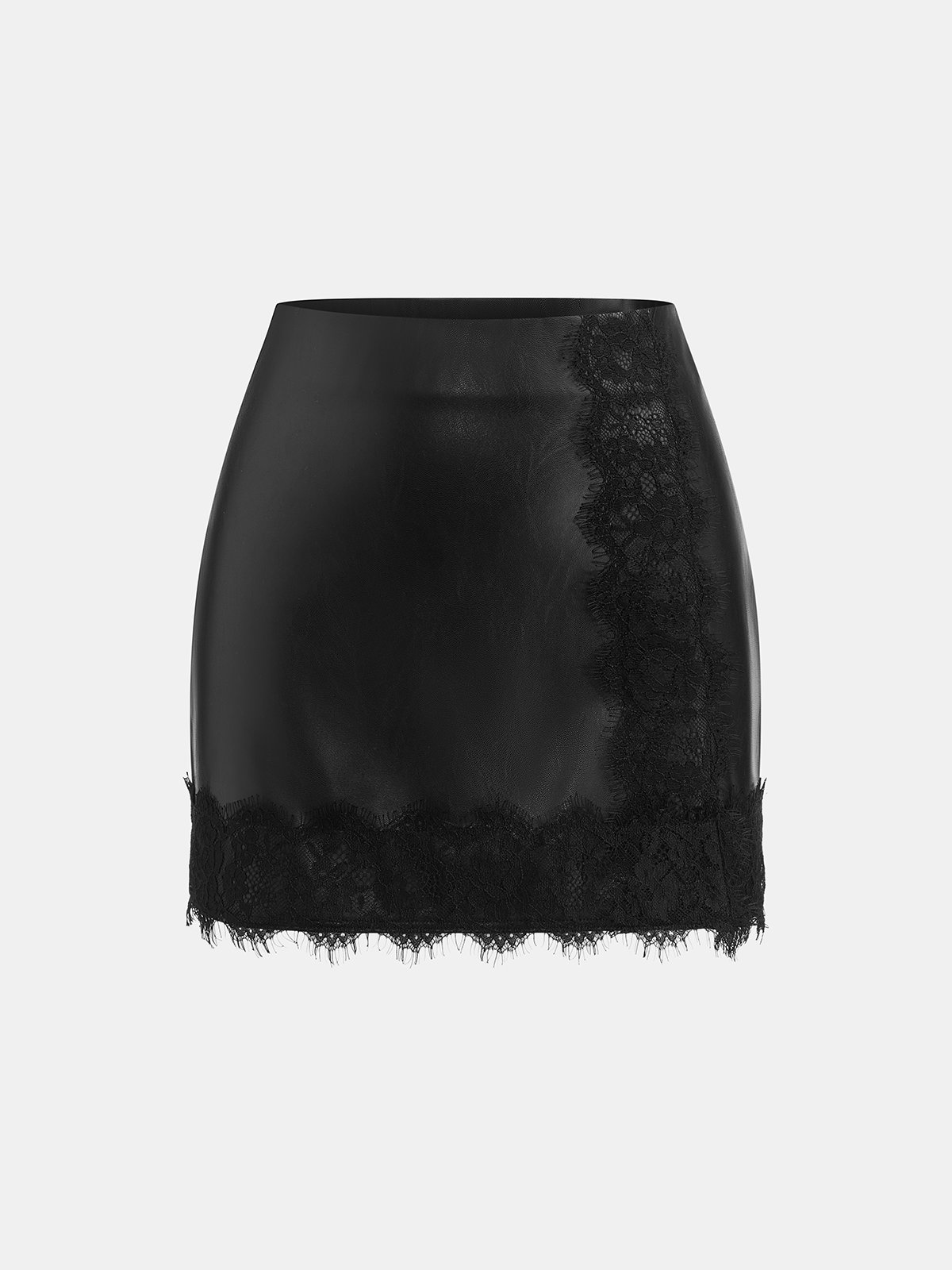 Lace Trim Faux Leather Mini Skirt