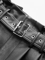 Belted Faux Leather Pleated Waist Maxi Skirt