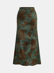 Floral Jacquard Ruched Maxi Skirt