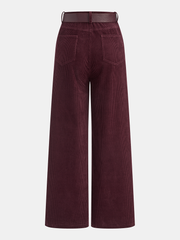 Belted Corduroy Straight-Leg Pants