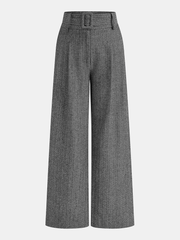 Belted Herringbone Wide-Leg Pants