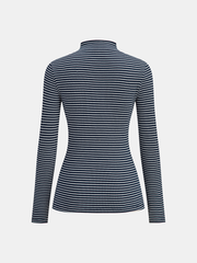 Button-Front Striped Ribbed Knit Top