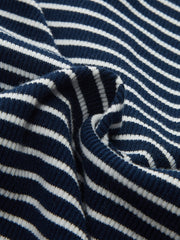 Button-Front Striped Ribbed Knit Top