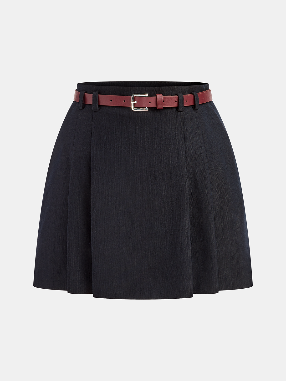 Belted Pleated Mini Skirt