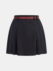 Belted Pleated Mini Skirt