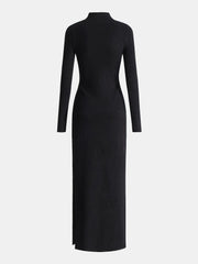 Faux Leather Panel Mock Neck Knit Maxi Dress