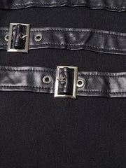 Faux Leather Panel Mock Neck Knit Maxi Dress