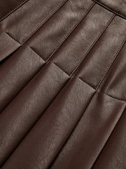 Double Buckle Detail Faux Leather Midi Skirt