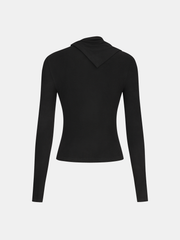 Side Button Asymmetric Lapel Ribbed Knit Top
