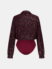 Collared Long Sleeve Sequin Bodysuit
