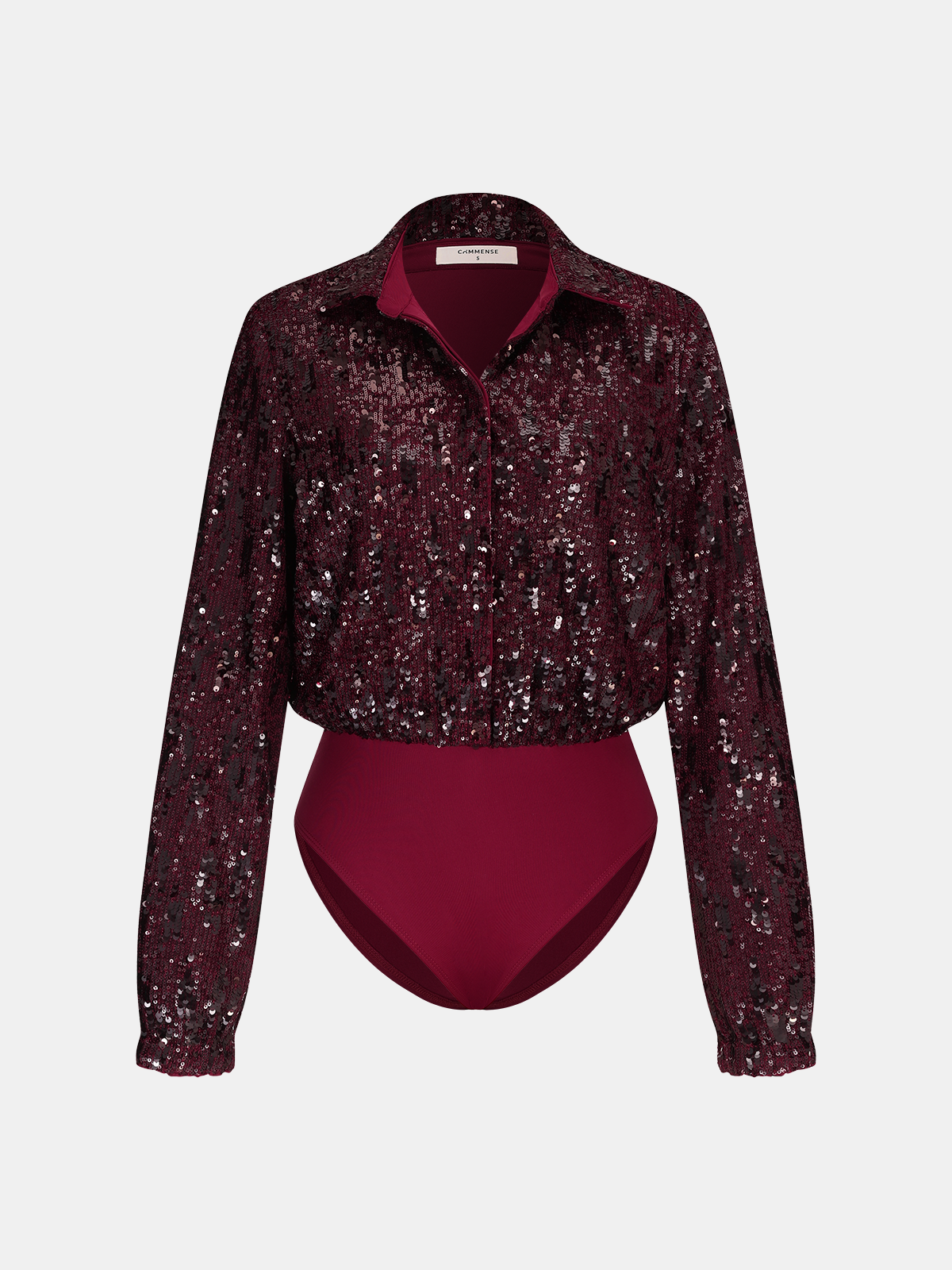 Collared Long Sleeve Sequin Bodysuit