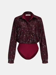 Collared Long Sleeve Sequin Bodysuit