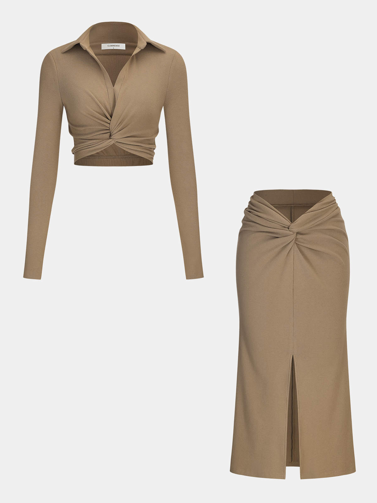 Knit Twisted Cropped Top and Skirt Set