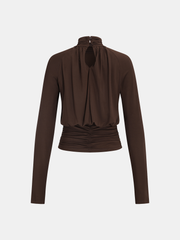 Mock Neck Ruched Modal Long-Sleeve Top