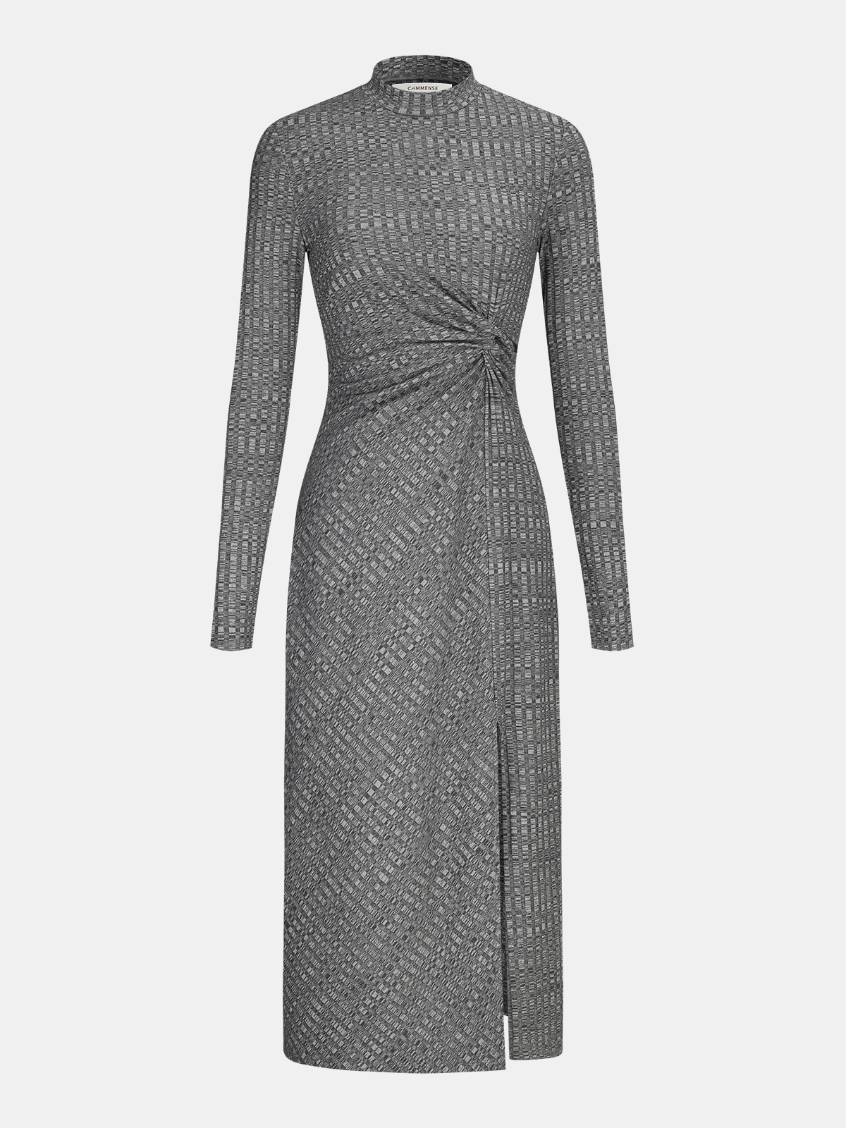 Mock Neck Twisted Side Slit Midi Dress