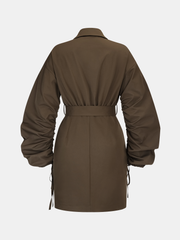 Belted Drawstring Sleeve Shirt Dress
