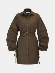 Belted Drawstring Sleeve Shirt Dress