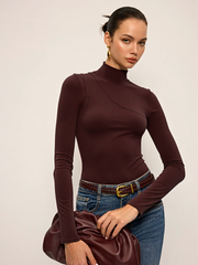 Seam Detail Mock Neck Long-Sleeve T-Shirt