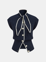 Contrast Trim Tie Neck Knit Vest
