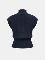 Contrast Trim Tie Neck Knit Vest