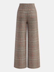 Metal Detail Slit Plaid Wide-Leg Pants