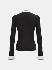 2 in 1 Contrast Cuff Mock Neck Ribbed Knit Top