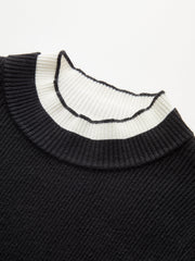 2 in 1 Contrast Cuff Mock Neck Ribbed Knit Top