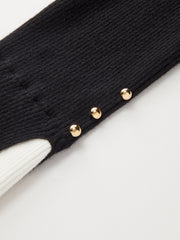 2 in 1 Contrast Cuff Mock Neck Ribbed Knit Top