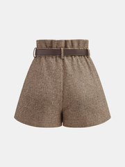 Belted Houndstooth Tweed Shorts