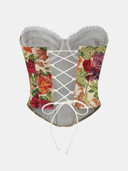 Lace Trim Lace-Up Back Corset Top