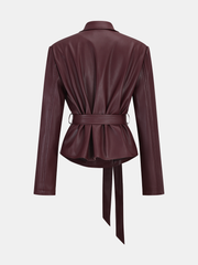 Lapel Faux Leather Belted Jacket