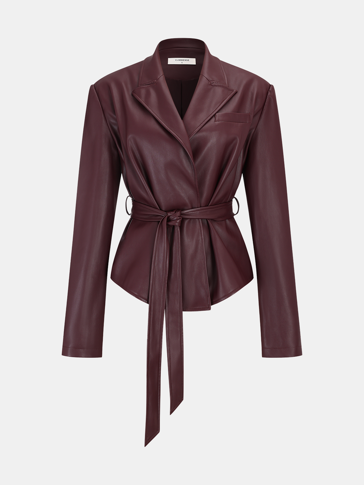 Lapel Faux Leather Belted Jacket