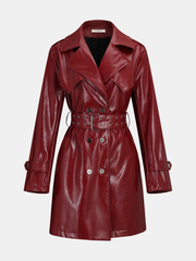 Belted Faux Leather Long Trench Coat