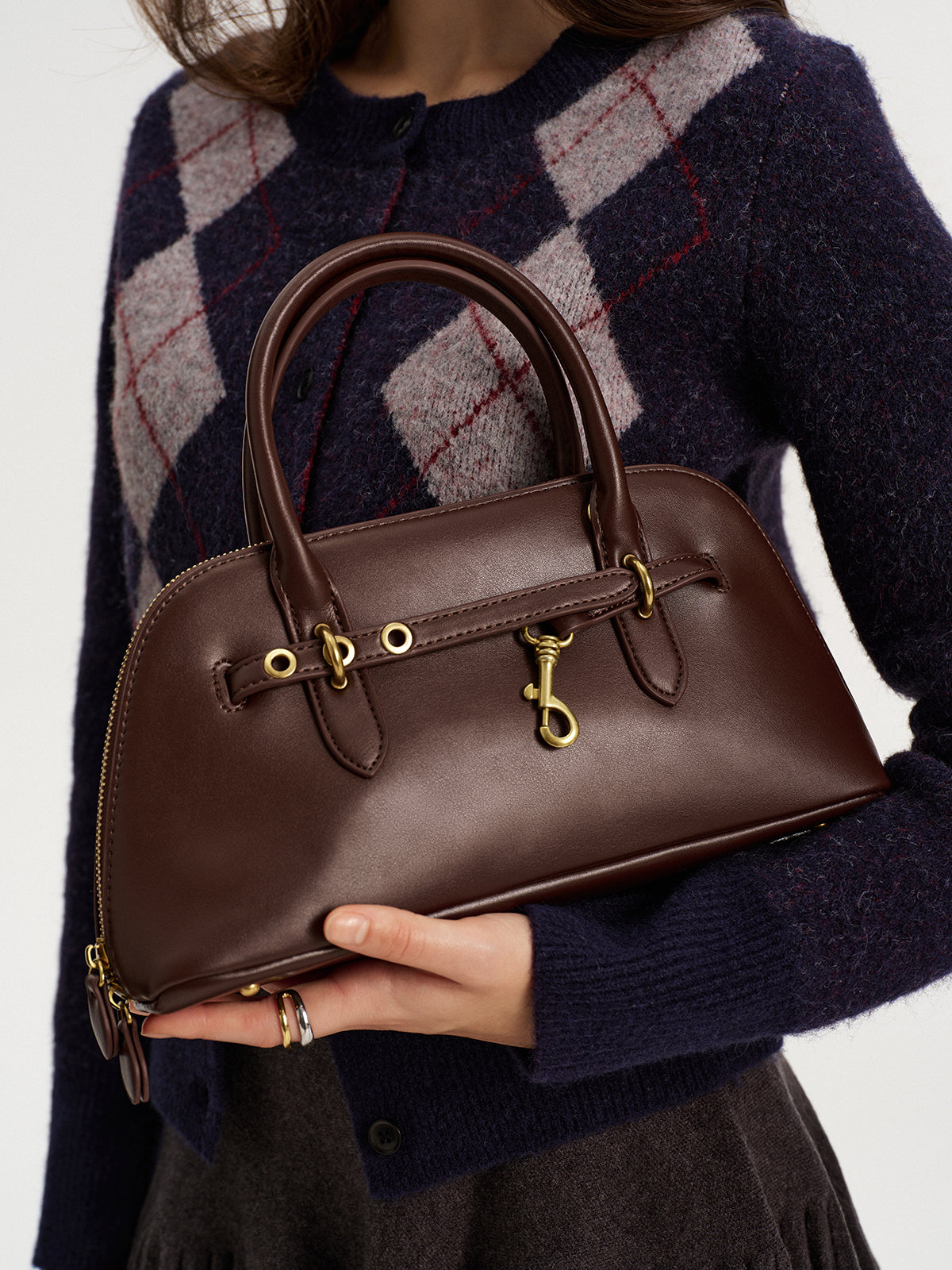 Metal Accent Vintage Shell Bag