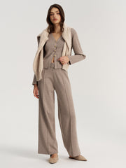 Mid-Waist Knit Wide-Leg Pants