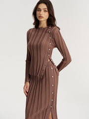 Side Button Knit Top and Midi Skirt Set